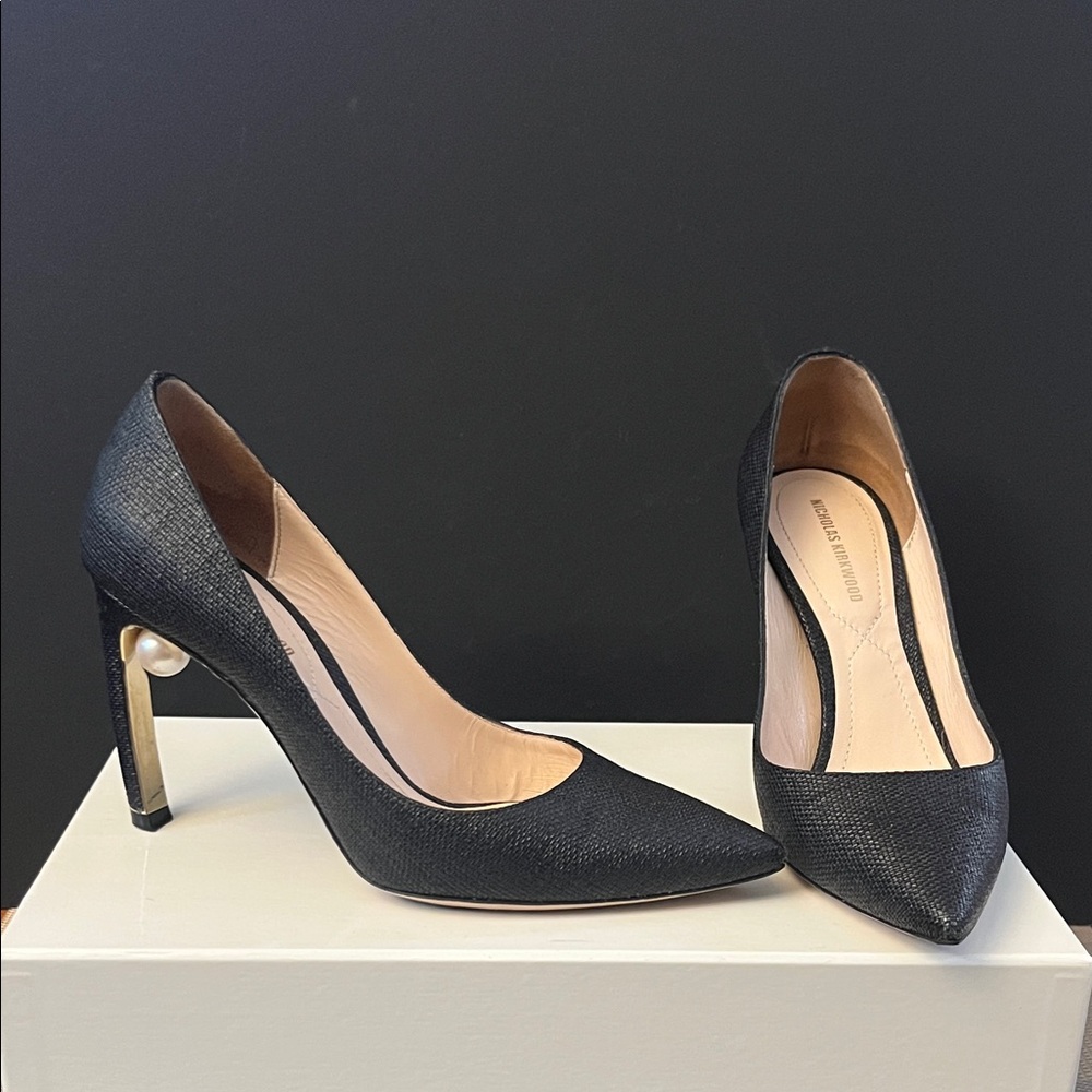 Nicholas Kirkwood Black Pointed Toe Pearl Detail Heel | Size 36.5